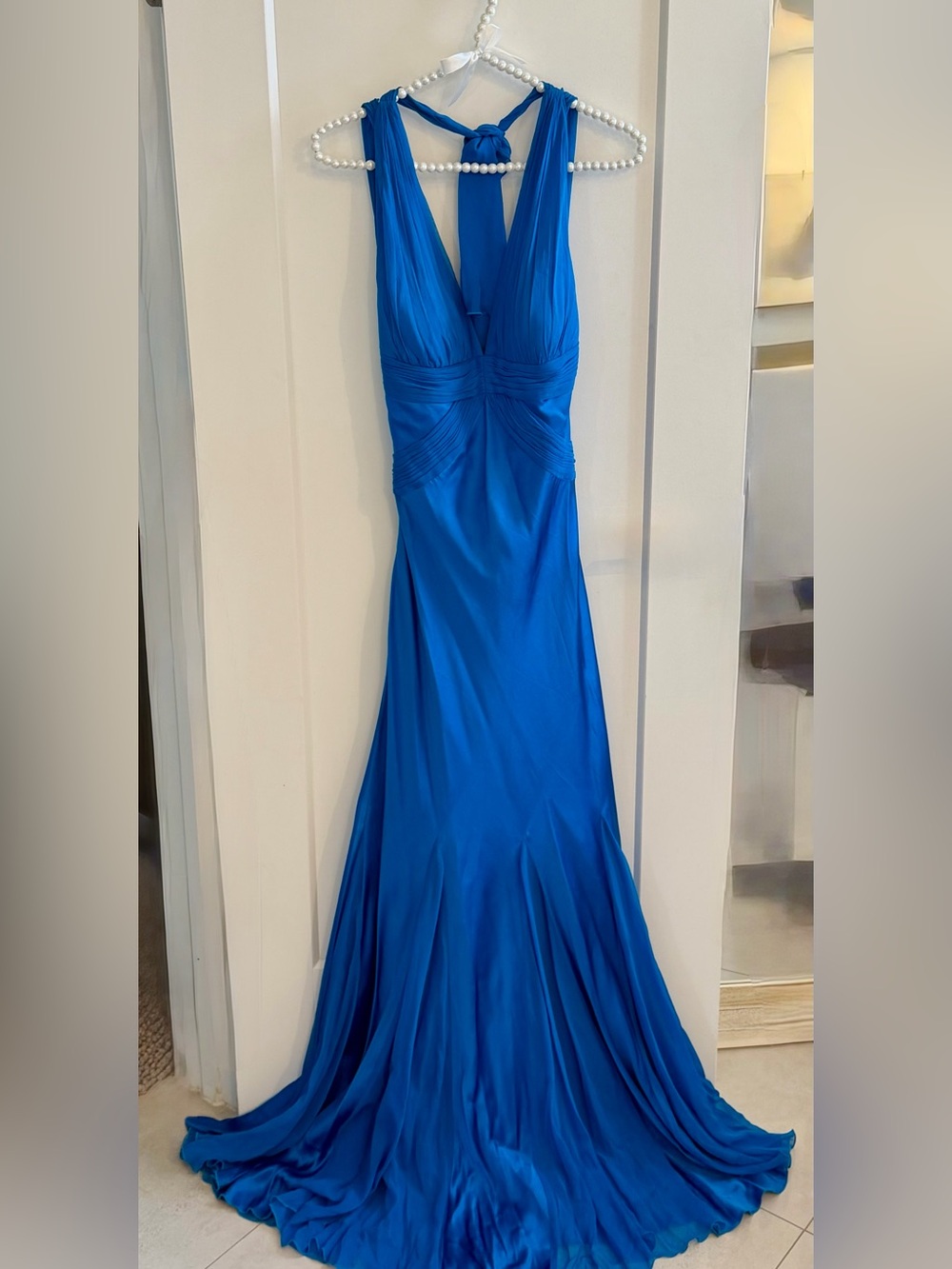 Cache Cobalt Blue Halter Prom Dress